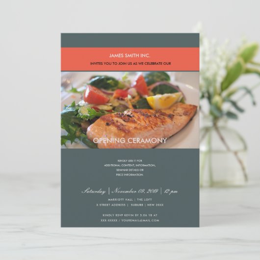 シックトレンディーフォトグレーレッド大開会式 招待状 (スタンド正面)