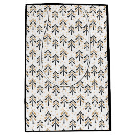 シックトレンディーブラック金ゴールドクリスマスツリーズホリデー ミディアムペーパーバッグ