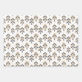 シックトレンディーブラック金ゴールドクリスマスツリーズホリデー ラッピングペーパーシート