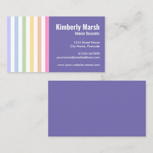 シックトレンディーレインボーホワイトストライプズ 名刺 (正面/裏面)