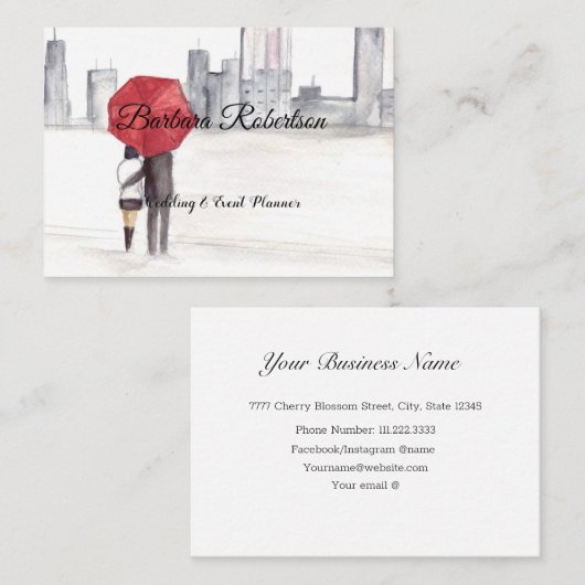 シックトレンディーレッドアンブレララブカップル結婚ズブシン 名刺 (正面/裏面)