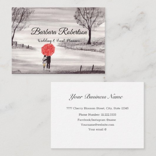 シックトレンディーレッドアンブレララブカップル結婚ズ 名刺 (正面/裏面)