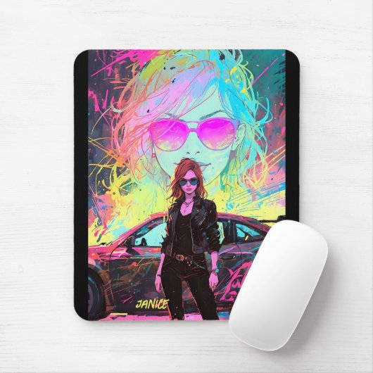 シックトレンディー抽象芸術アニメ女子レースドライバー マウスパッド (マウス)