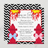 シックトレンディー消防士シェブロンのジェンダーリビール 招待状 (正面/裏面)