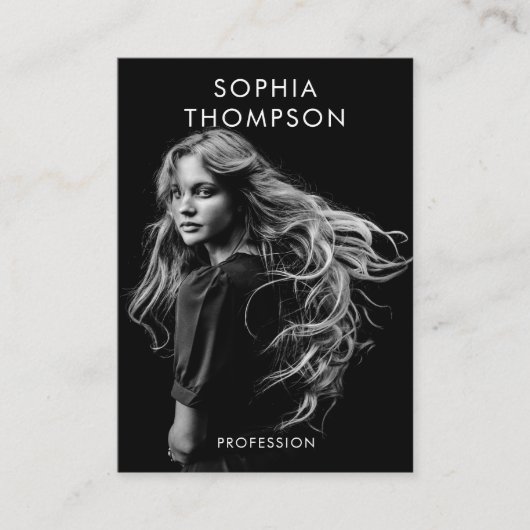 シックトレンディー白黒プロフェッショナル写真QRコード 名刺 (正面)