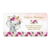 シックトロピカルエレファントフローラグリーンリージャングルベビー ラベル (正面)