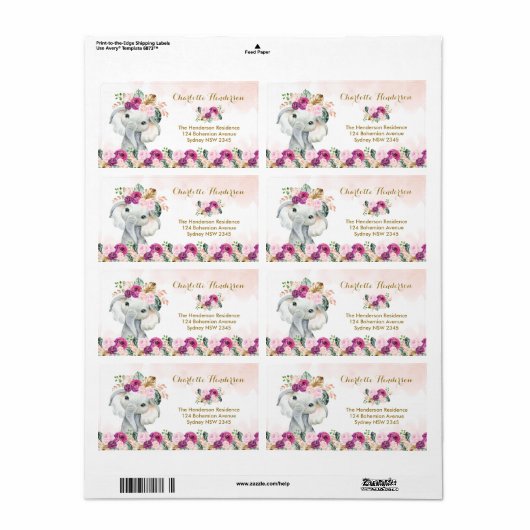 シックトロピカルエレファントフローラグリーンリージャングルベビー ラベル (フルシート)