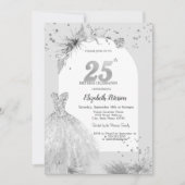 シックドレスウィンターグレー25誕生日 招待状 (正面)