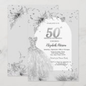 シックドレスウィンターグレー50誕生日 招待状 (正面/裏面)