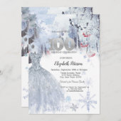 シックドレスウィンターランドスケープ100誕生日 招待状 (正面/裏面)