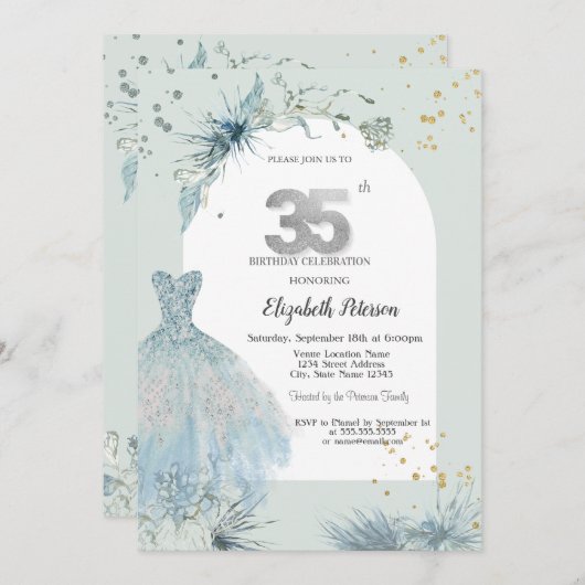 シックドレスウィンター35誕生日 招待状 (正面/裏面)