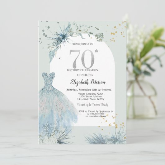 シックドレスウィンター70誕生日 招待状 (スタンド正面)