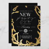 シックニューイヤーイブパーティー |金ゴールドフローラ 招待状 (正面/裏面)