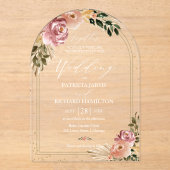 シックニュートラルカラーズボホ結婚フローラ アクリル招待状 (正面)