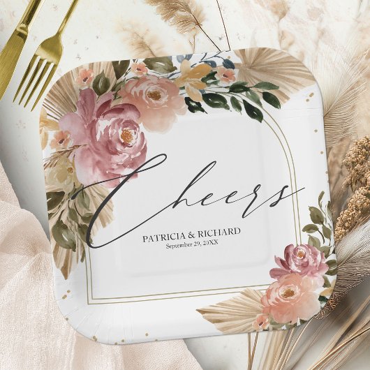 シックニュートラルカラーズボホ結婚フローラ ペーパープレート