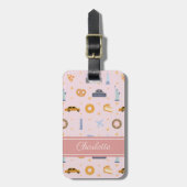 シックニューヨークシティパターンピンク名前をカスタムする ラゲッジタグ (正面縦)