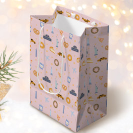 シックニューヨークシティパターン赤面ピンク ミディアムペーパーバッグ