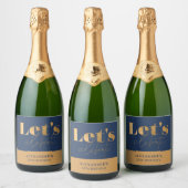 シックネイビーと金ゴールドレッツ祝誕生日 スパークリングワインラベル (ボトル)