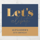 シックネイビーと金ゴールドレッツ祝誕生日 スパークリングワインラベル (シングルラベル)