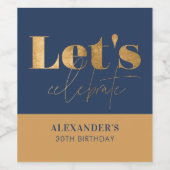 シックネイビーと金ゴールドレッツ祝誕生日 ワインラベル (シングルラベル)