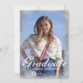 シックネイビーシルバーグリッター紙吹雪写真卒業 招待状 (正面)