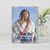 シックネイビーシルバーグリッター紙吹雪写真卒業 招待状 (スタンド正面)