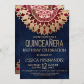 シックネイビーブルゴーニュ金ゴールドフローラマンダラキンセアニラ 招待状 (正面/裏面)