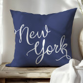 シックネイビーブルーアンドホワイトニューヨークタイポグラフィ クッション