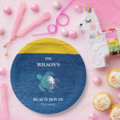 シックネイビーブルーウッドシータートルファミリービーチハウス ペーパープレート (パーティー)