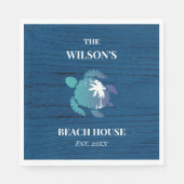 シックネイビーブルーウッドタートルファミリービーチハウス スタンダードランチョンナプキン (正面)