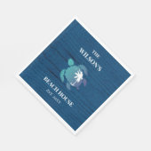 シックネイビーブルーウッドタートルファミリービーチハウス スタンダードランチョンナプキン (角)