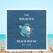 シックネイビーブルーウッドタートルファミリービーチハウス スタンダードランチョンナプキン