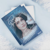 シックネイビーブルーグリッターグラデーション写真卒業 招待状