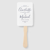 シックネイビーブルーシグネチャースクリプト結婚式 プログラム ハンドファン (正面)