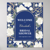 シックネイビーブルーチノワセリーブライダルシャワーウェルカム ポスター (正面)