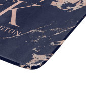 シックネイビーブルーバラゴールドフォイルマーブルモノグラム カッティングボード (角)