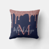 シックネイビーブルーバラ金ゴールドグリッタードリップスモノグラム クッション (裏面)