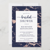 シックネイビーブルーバラ金ゴールドマーブルブライダルシャワー 招待状 (正面)