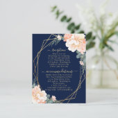 シックネイビーブルーピーチフローラ金ゴールド結婚ズ詳細 エンクロージャーカード (スタンド正面)