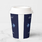 シックネイビーブルーファミリーネームシェルフィッシュビーチハウス 紙コップ (右)
