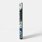 シックネイビーブルーホワイト牡丹フローラモノグラム iPhoneケース (左側面)