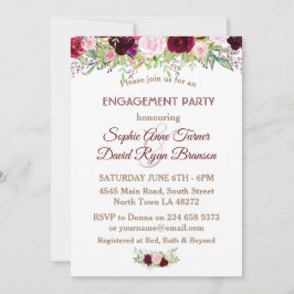 シックネイビーブルーマルサラフローラ婚約パーティ 招待状