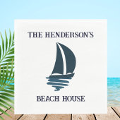 シックネイビーブルーヨットファミリーネームビーチハウス スタンダードランチョンナプキン