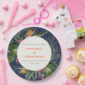 シックネイビーブルー赤面ボホトロピカルフローラ結婚ズ ペーパープレート (パーティー)