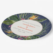 シックネイビーブルー赤面ボホトロピカルフローラ結婚ズ ペーパープレート (アングル)