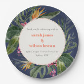 シックネイビーブルー赤面ボホトロピカルフローラ結婚ズ ペーパープレート (正面)