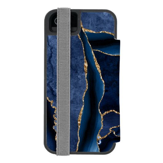 シックネイビーブルー金ゴールドアゲードモノグラムフェミニン INCIPIO iPhoneウォレットケース (フォリオ裏面)