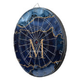 シックネイビーブルー金ゴールドグリッターアゲートゲーデモノグラム ダーツボード (正面右)
