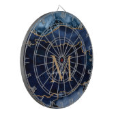 シックネイビーブルー金ゴールドグリッターアゲートゲーデモノグラム ダーツボード (正面左)