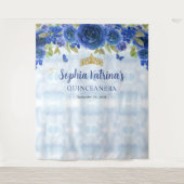 シックネイビーブルー金ゴールドフローラティアラクラウンキンセアニラ タペストリー (正面)